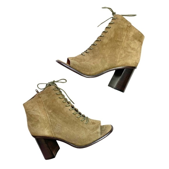 Frye Amy Peep Toe Suede Lace Up Heeled Ankle Boot Size 7 - Picture 4 of 17